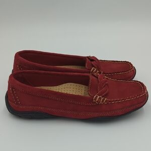 L.L. Bean Women's Suede Loafers Moccasins Shoes Flats 7 Red Preppy Slip-on